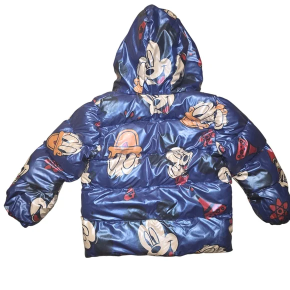 Disney Mickey Mouse Blue Puffer Jacket Kids Size 120 Hooded Coat - Picture 2 of 6